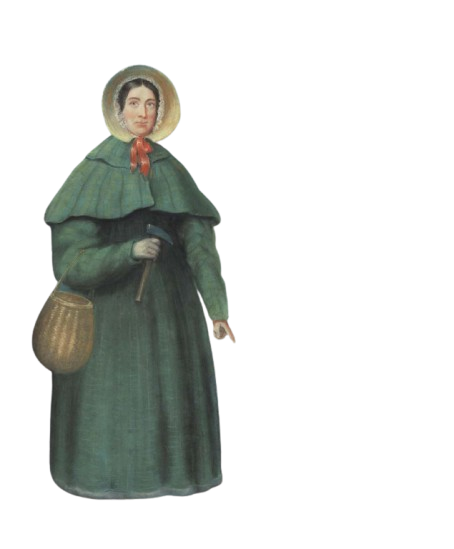 Mary Anning in viktorianischer Kleidung als Pionierin der Fossilienforschung & Paläontologie