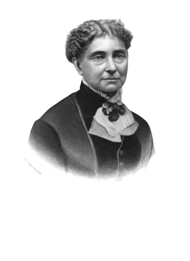 Eine Frau im mittleren Alter in schwarz/weiß aus dem Jahr 1887. Die Frau heißt Amelia Bloomer.