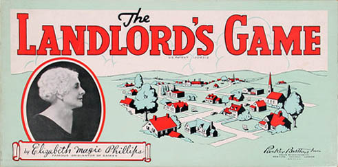 The Landlord's Game – Spielcover mit Abbildung von der Erfinderin, Elizabeth Magie