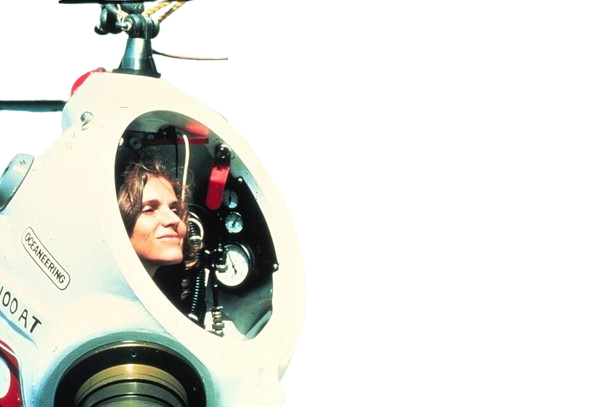 Sylvia Earle in einem Gim Suit bereit für den nächsten Tauchgang