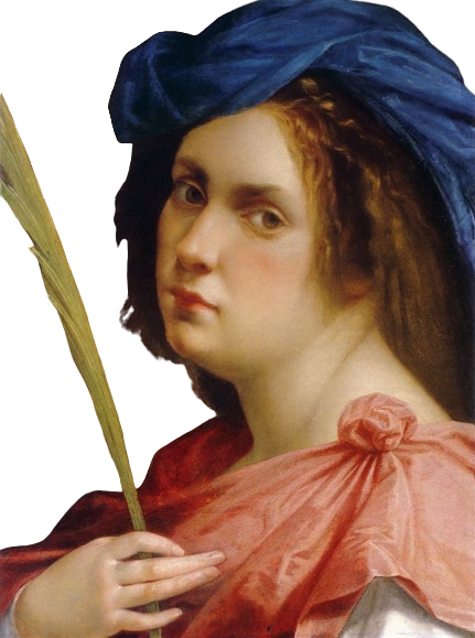 Eine Frau des 17. Jarhunderts mit Feder in der Hand, korallfarbenem Oberteil und braunen Haaren