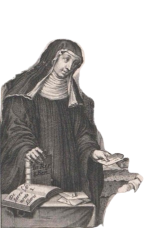 Die Universalgelehrte Hildegard von Bingen beim Studieren und Praktizieren